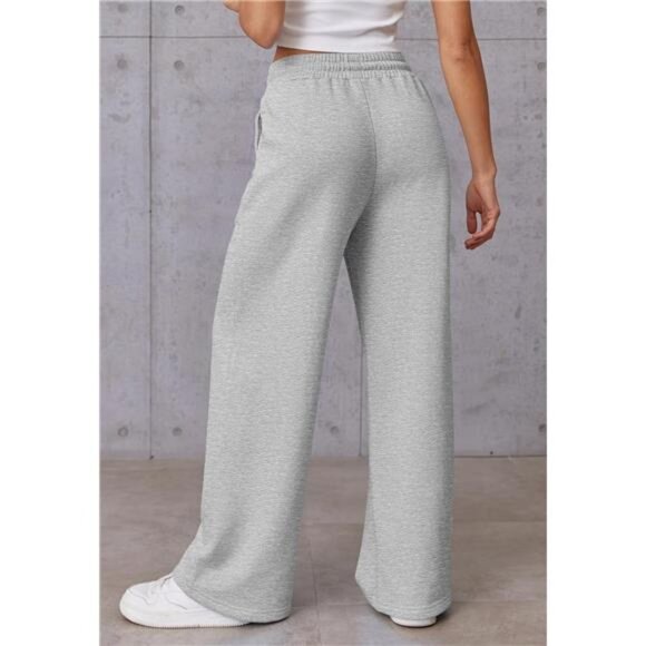 Womens Wide Leg Sweatpants High Waisted Light Grey - Picture 4 of 6